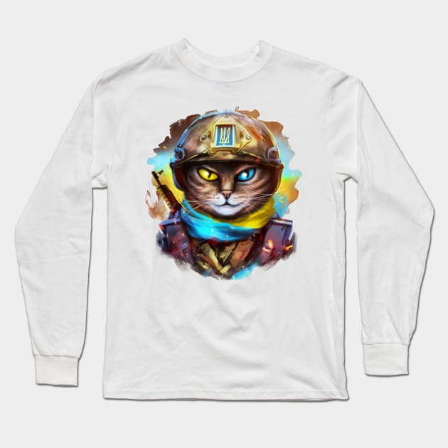 Cat Ukrainian Soldier Long Sleeve T-Shirt by Marysha_art